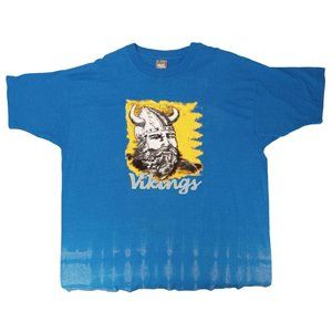 Vintage T Shirt Viking XXL Single Stitch Blue Tie Dye Norse Graphic Print Helmet